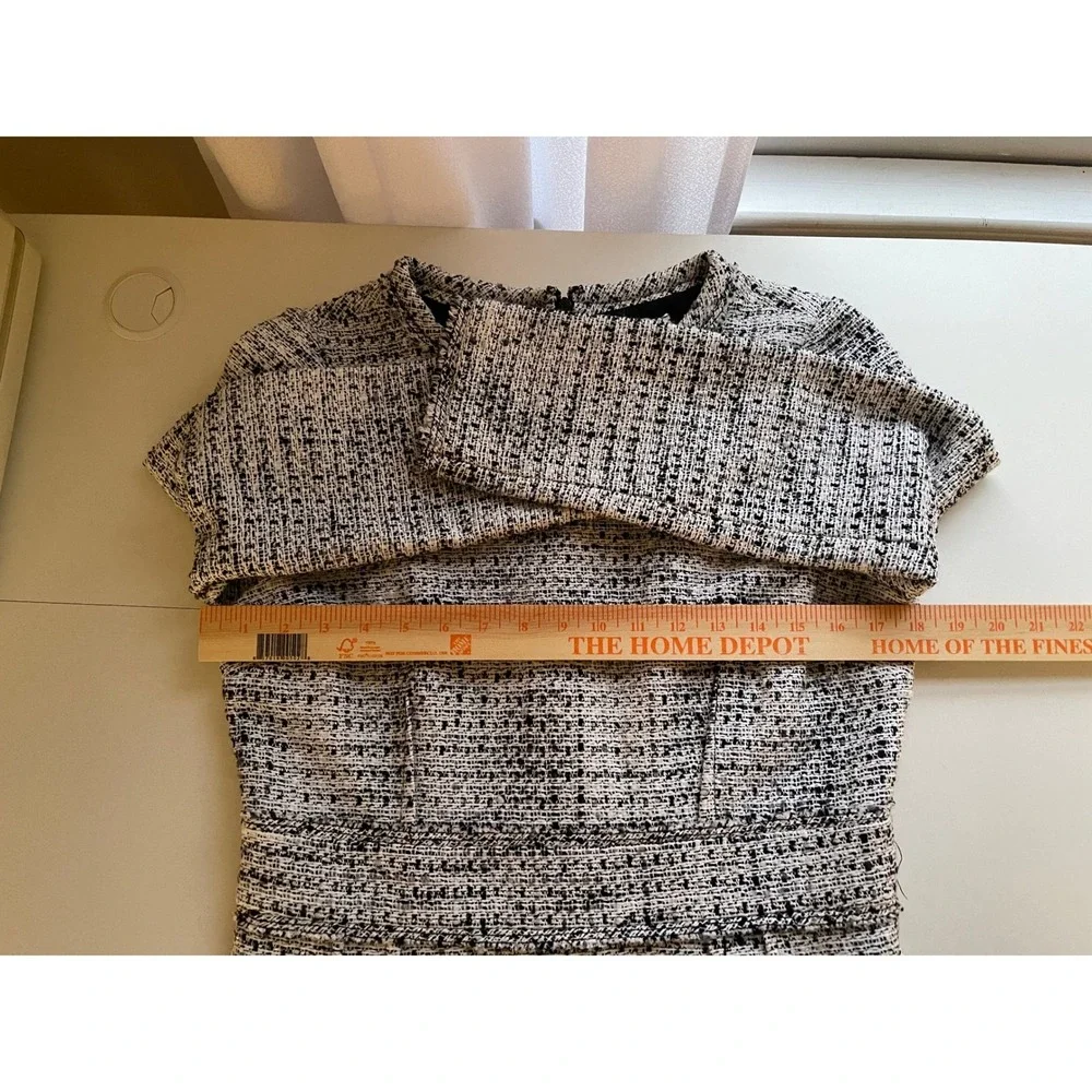 J. Crew Tweed Sheath Dress Black‎ White Long Sleeve Career Size 10
